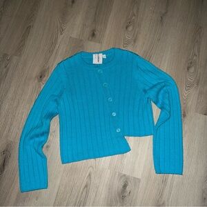 Collusion Blue Ribbed Asymmetrical Button Cardigan Sweater  Size 12
